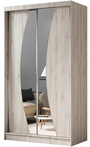 BEAUTY SOFA Vox - Schrank mit Spiegel - Kleiderschrank mit Schiebetüren - Garderobenschrank, Mehrzweckschrank, Flurschrank - 120cm breit - Sonoma Eiche
