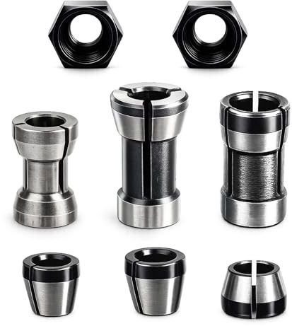 8 Piezas Adaptador Portabrocas Fresadora, 6 Pinzas + 2 Tuercas para Fresadora, Pinzas Sujeción 6mm, 6.35mm, 8mm, para Máquina Grabado, Adaptador de Mandril Carpintería para Router Recorte