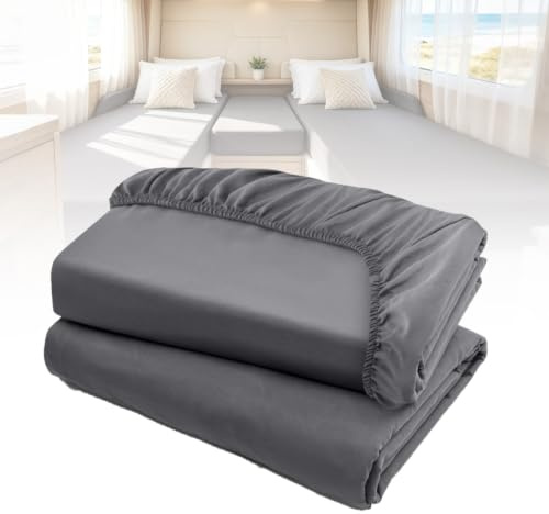 Wohnmobil Heckbett Spannbettlaken, 2 Längsbetten + 1 Mittelteil | 3-Teiligen Set, Hauptbett Nebenbett, Weiches, 360° Elastikrand, Wohnmobilbett Schonbezug, für Wohnwagen Hochbett Spannbettuch