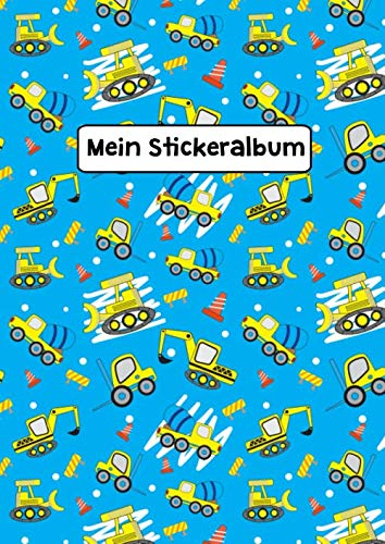 Mein Stickeralbum: Stickeralbum Blanko Baustelle Autos Stickerbuch Leer zum sammeln DIN A4 35 Seiten