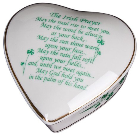 Irish Prayer White Porcelain Heart Jewelry Box