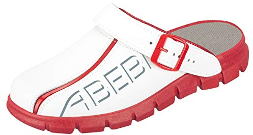 Abeba Berufsschuh-Clog 7313-38 Dynamic Clog Arbeitsschuh, weiß/rot mit Aufdruck