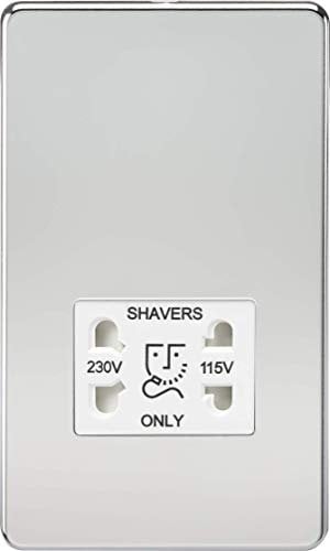 Knightsbridge SF8900PCW Screwless Dual Voltage Shaver Socket in Polished Chrome with White Insert, 5.0 mm*147.5 mm*87.8 mm