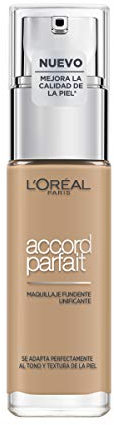 L'Oréal Paris Accord Parfait, Base de maquillaje acabado natural con ácido hialurónico, tono piel medio 5N, 30 ml