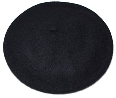 Women French Wool Beret Hats - Solid Color Classic Beanie Winter Cap (Black)