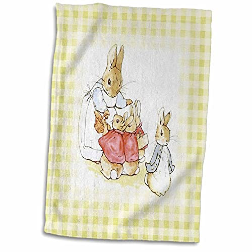 3dRose 3D-Handtuch mit Rosenmotiv von Peter Rabbit auf cremefarbenem Karomuster, 38,1 x 55,9 cm