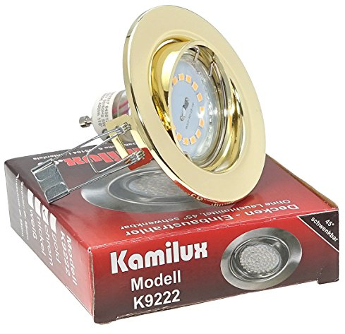 Kamilux 2 x Einbaustrahler Einbauleuchte Deckenspot Tom in Gold, 230V & GU10 Fassung, inkl.Power SMD-LED Leuchtmittel 5 Watt GU10 230V in neutralweiß, 3-Stufen Dimmung