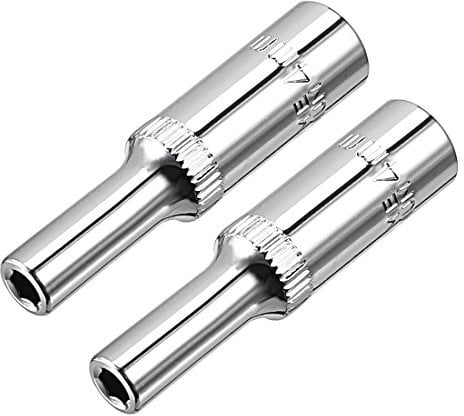 sourcing map 2 Pcs 1/4 Inch Drive 4mm 6-Point Deep Socket, Metric, Cr-V