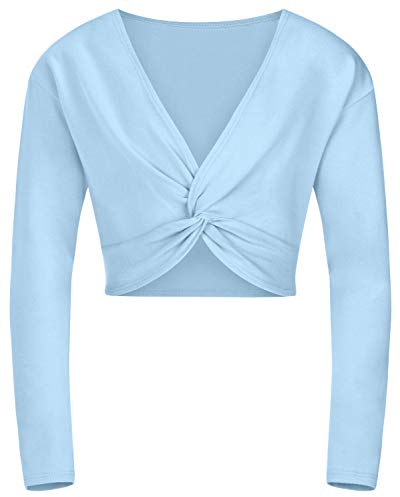 tanzmuster ® Ballettjacke Mädchen Langarm - Mia - aus sehr weichem Baumwollstoff Ballett Top zum Reinschlüpfen in hellblau, Größe 164/170