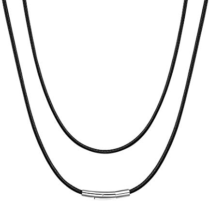 Chaîne de corde homme femme Collier en cuir véritable Chaîne imperméable Fermoir à ressort en acier inoxydable 316L Corde tressé à la main Largeur 2mm Corde lien chaîne collier