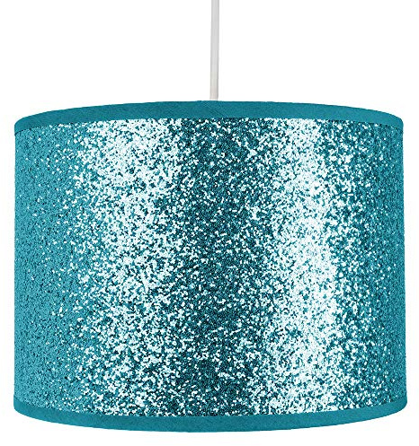 Modern and Designer Bright Teal Glitter Fabric Pendant/Lamp Shade 25cm Wide | 60w Maximum by Happy Homewares