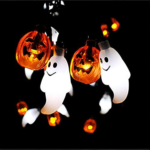 JOYIN Halloween-Lichterkette, Dekorationen, 30 LEDs, batteriebetrieben, Geister-Kürbis, 3D-Lichterkette mit 8 Beleuchtungsmodi für Zuhause, Innen- und Außenbereich, Halloween-Party-Dekoration