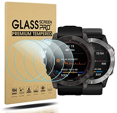 Diruite 4Pcs Screen Protector for Garmin Fenix 6X Tempered Glass Cover | 9H Hardness Tempered Glass Screen Cover,HD Clear,Anti Scratch,Touch Sensitive,No Bubbles,Ultra-thin Full Coverage Protection