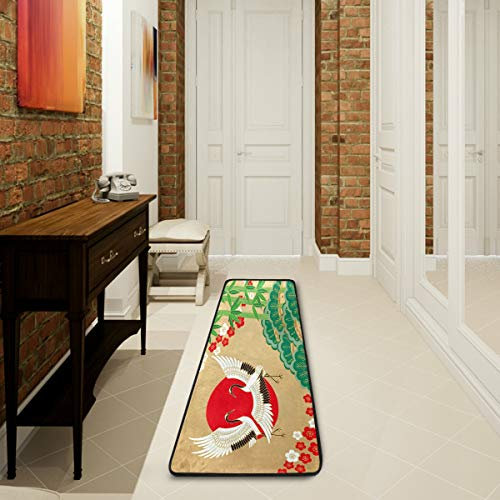 Mnsruu Tapis japonais en bambou Motif grue et fleurs 61 x 182,88 cm