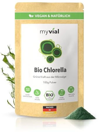 Bio Chlorella Pulver 100g – Hochwertiges Algenpulver, vegan & ohne Zusätze – Zellwand aufgebrochen, reich an Vitamin B12 & Eisen, plastikfrei verpackt