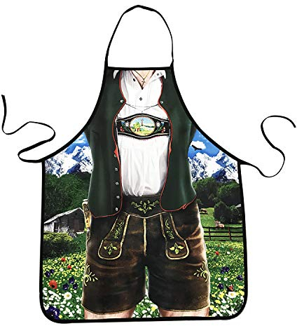 MOMOONNON Kreative Bayerische Tracht Lederhose Schürze Oktoberfest Bayerisch Lustige Schürze Küche Kochen Grillen BBQ Backen Schürzen für Männer