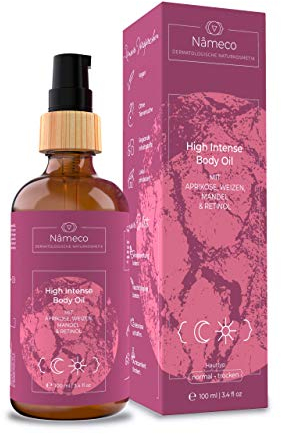 Körperöl straffend & regenerierend von Nameco® | pflegend auch bei Neurodermitis & Schuppenflechte, trockener, rissiger Haut | mit Borretsch, Weizen und Retinol | 100% Naturkosmetik |100ml