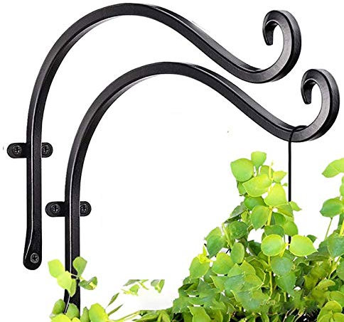 TopHomer 12'' Hanging Basket Brackets Heavy Duty Plant Hooks Hand Forged Metal Outdoor Garden Wall Plant Hanger Bracket for Lanterns Wrought Iron Bracket for Planter Flower Fence Hanger 2PCS