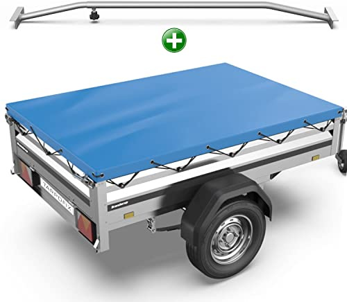 Tarpofix® Bâche pour remorque Plate 212 x 123 x 7,5 cm + 1x Arceau de bâche (réglable 100-145 cm) - Bache remorque PVC - Bâche de Couverture pour diverses remorques de Voitures de 750kg