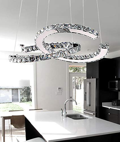 Kristallleuchten Kronleuchter Pendelleuchte LED Kristall Esszimmer Schlafzimmer Rechteck Ring Design Lampen 52cm Hängelampe Modern Verstellbar Wohnzimmer Esstisch Studie Deckenbeleuchtung, Weiß licht