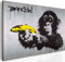 B&D XXL - Akustikbild Banksy 90x60 cm 1 tlg Bilder Akustikschaum Schallschutz Kunst Akustikpaneele Wandpaneele Schalldämmung Schallabsorber Monkey with Banana Gun Affe mit bananen Pistole 030115-40