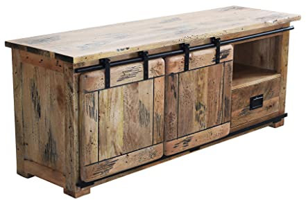 milani home - porta TV legno di mango di design moderno industrial cm 150x45x60 h