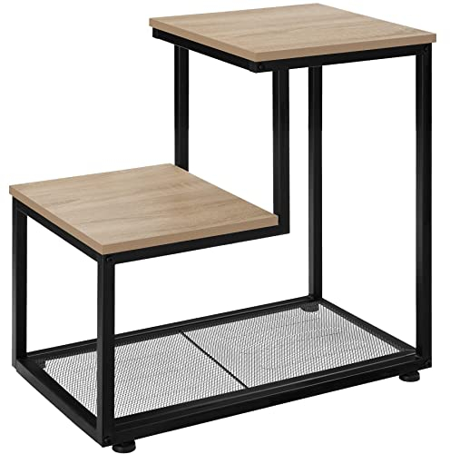 tectake® Industrial Beistelltisch Holz + Metall, Couchtisch 60,5 x 35,5 x 60,5 cm, Deko Wohnzimmer, Blumenständer, Pflanzenständer, Beistelltisch Couch, Nachttisch - Industrial Holz hell, Eiche Sonoma