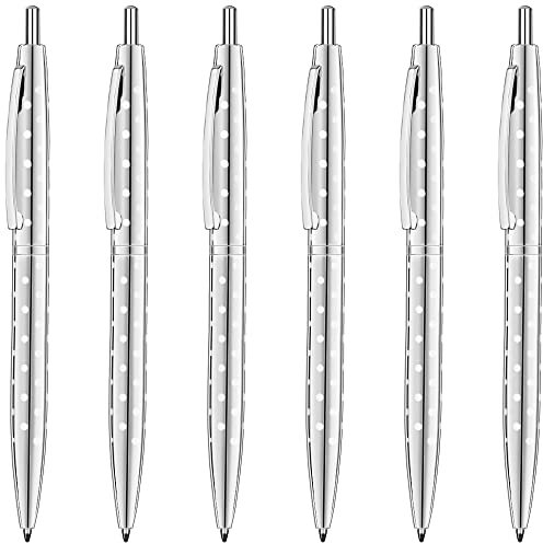 Unibene 6 x Kugelschreiber mit niedlichem Punkt- und Silberklick – schwarze Tinte, mittlere Spitze (1 mm), metallischer Druckstift, schönes Geschenk für Büro, Studenten, Lehrer, Hochzeit, Weihnachten