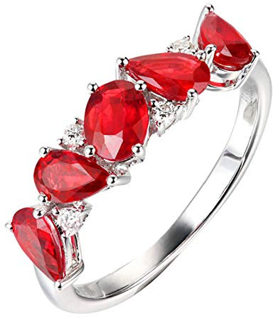 Gualiy Eheringe 18 Karat Weißgold Ring, Ring Weißgold mit Rubin 5 Stein Rubin Ring mit Diamant 2.4 Carat Ringe Verlobungsringe Größe 56 (17.8)