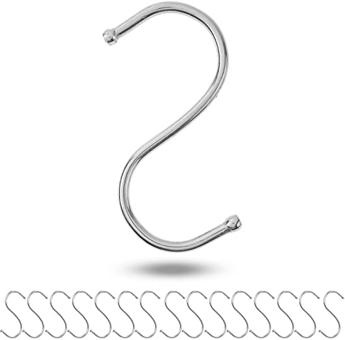 Ganchos S para colgar, 16 piezas, en plata, ganchos de metal para varillas de hasta Ø 25 mm, longitud 68 mm, ganchos S para cocina, barra de colgar, garaje, olla, sartén, taza, ganchos para colgar
