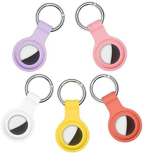 MARICATO Portachiavi Airtag Silicone Custodia di 5 Pezzi, Porta Airtag in Lavabile Compatibile con Apple Airtag 2021, Portachiavi Cover Air Tag Protettiva Portatile, per Zaini e Animali Domestici