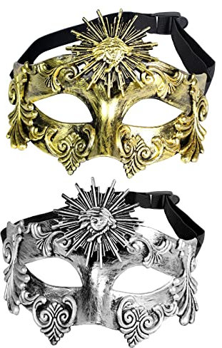 VKI® 2 Stück Venezianische Maske, Weinlese Mittelalterliche Rom Sonne Maskerade Karnevalsmasken Gesicht Kostüm Fasching Verkleidung, Gold und Silber