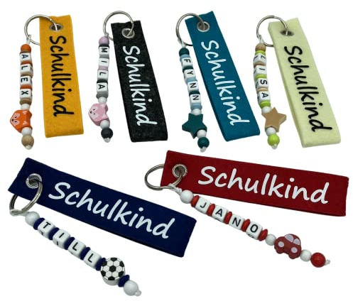 Filz Schlüsselanhänger Schulkind mit Name personalisierbar - freie Farb- und Motivwahl - Geschenk Einschulung Schulanfang Schulranzen Schultüte Junge Mädchen