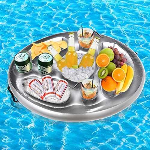 Idota Getränkehalter Pool, 2 in1 Getränke und Snackhalter 8 Löcher Große Aufblasbarer Getränkehalter 70x50 cm Poolbar Schwimmende Coasters für Schwimmbad Party Wasserpark Strand Mottoparty - Grau
