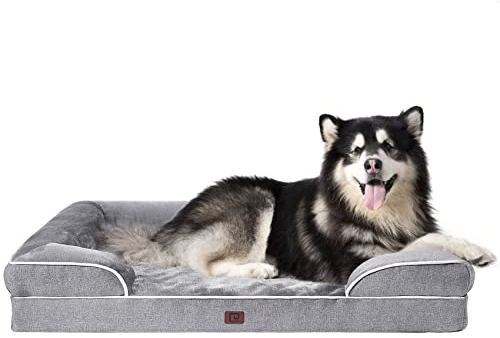 EHEYCIGA Orthopädisches Hundebett Grosse Hunde, 132x104x20cm, Memory Foam Hundekorb XXL, Waschbar Hundesofa Wasserdicht rutschfest, Hundecouch mit Hohem Rand, Grau
