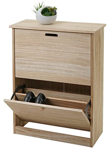 Mendler Schuhkipper HWC-K45, Schuhschrank Schuhregal, 81x60x25cm 2 Klappen, MDF aus Paulownia - naturbraun