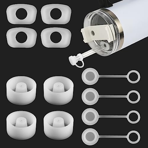 AUAUY 4 Pack Silicone Spill Proof Stopper Set of 3 for Stanley Cup Accessories 1.0 40Oz/ 30Oz, Tumbler Leakproof Seal Kit (4 Straw Cover, 4 Square Cup Spill Plug and 4 Round Leak Stopper)