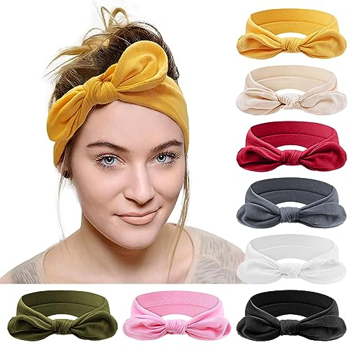 Kavya Stirnband Damen 8 Stück, Haarband Damen Knoten Kaninchen Ohr Haarbänder Kosmetik Yoga, Haarschmuck Damen Bowknot