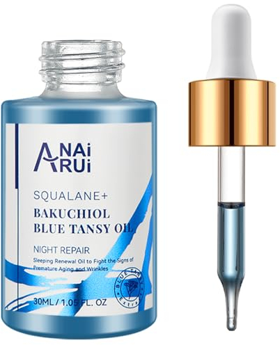ANAiRUi Bakuchiol Oil, Pflanzenöl, natürliche Retinol Alternative, mit blue Tansy, Squalan, Jojoba, reduziert das Aussehen von feinen Linien, Falten, Beruhigend, 30ml