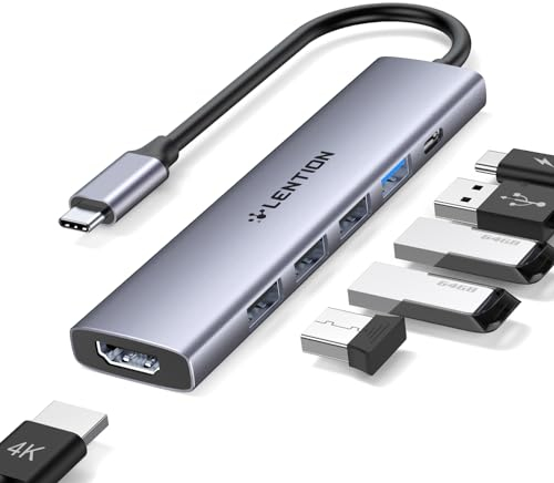 LENTION Hub USB C Multiport Adaptateur avec Charge PD 100W, 4K HDMI, 4 Ports de Données USB-A, Hub Type C pour MacBook Pro 2024-2016, Nouveau Mac Air, iPhone 15/16 Plus Pro Max, etc (CH17 Gris)