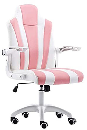 UsmAsk Office Chair PU Leather Swivel Computer Chair Ergonomic High Back Gaming Chair Pink and White