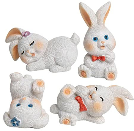 Fulenyi Miniatur-Hasenstatue, Osterhase, 4-teiliges Set, Osterhasen, Kaninchen, Tiere, Kunstharz, Handwerk, Statuen – Skulptur aus Harz von Osterhasen, für -Dekorationen