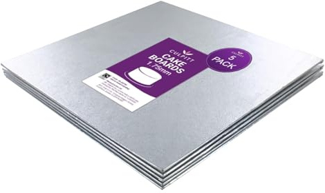 Culpitt 6 Square Cake Cards - 5 Pack | 1.75mm Thin, Silver Foil Edge, Fits 4 Sponge, Ideal For Tiered Layers, Lightweight Yet Strong