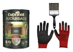 FAB INT PRODUCTS Cuprinol Ducksback 5 Year Waterproof for Sheds and Fences, 5L, Include Glove L, 4Brush, (Forest Green)