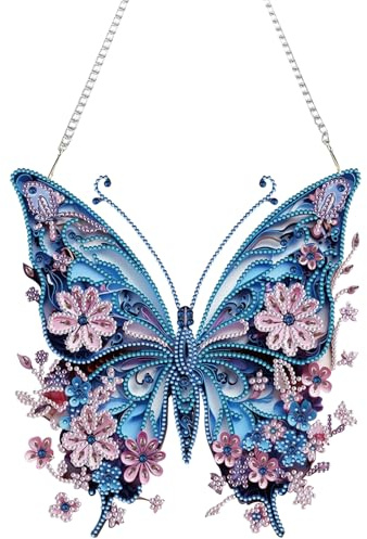 Aikeis DIY-Diamant-Kunst-Anhänger-Malset zum Aufhängen, lila Schmetterling, spezieller Kristall, Edelstein, Bastel-Malset, modisches Dekor