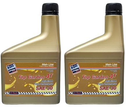 VANTAGGIOSA Doppia Confezione di Roil TOP GARDEN SAE 30 4T - NUOVA FORMULA PROTEGGE MAGGIORMENTE DOPO LUNGA INATTIVITA' DEL MOTORE - Olio Motore per RASAERBA - 2 Flaconi da 0,600 ml