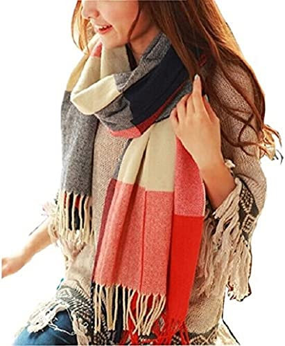 Kotashion Womens Scarf Furry Skin Friendly Soft Winter Scarf Warm Plaid Tassel Ladies Scarves Christmas Gifts and Birthday Gifts for Women