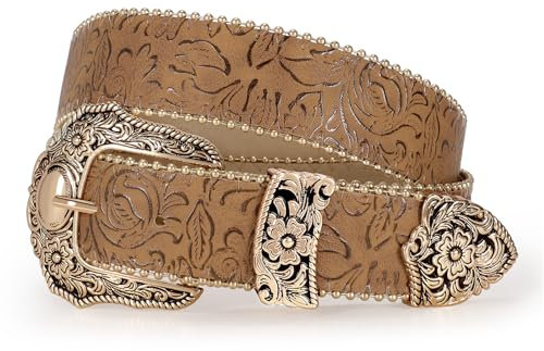 SUOSDEY Westerngürtel für Damen, Cowgirl Cowboy Ledergürtel für Jeanshosen, Country Gürtel mit großer Schnalle 3.8 cm Breite braun