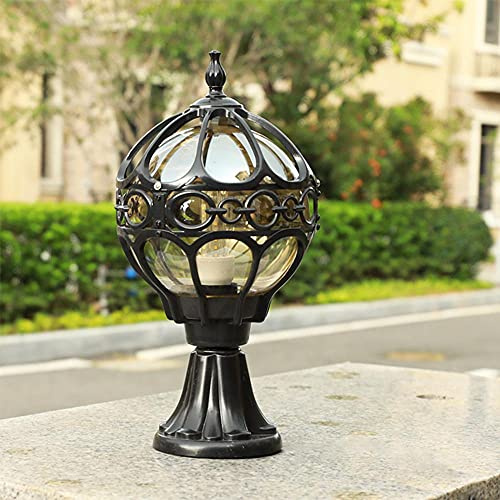 Mengjay Außenleuchte, Stehleuchte in antikem Look, Aluguß in Schwarz mit Klarglas-Scheiben,Rustikaler Retro-Stil Wegeleuchte ,Wasserdicht IP55, Retro/Vintage Gartenbeleuchtung, E27 (Black, Stil.B)