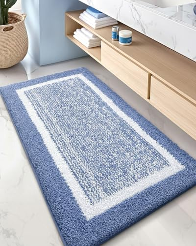 COLOR&GEOMETRY Kleine Badteppiche rutschfest Waschbar Absorbierende Badvorleger Weiche Badezimmerteppich Badematte für Badezimmer, Dusche, Badewanne, Waschküche Light Blue, 60 x 110 cm